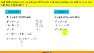 Oblicz długość trzeciego boku trójkąta gdy podane są dwa boki zadanie  Matfiz24pl [upl. by Anyg]