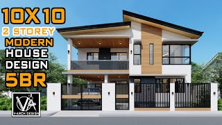 10X10 2 STOREY HOUSE DESIGN 100SQM 5 BEDROOM [upl. by Odette]