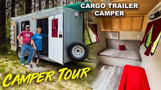 LOW COST  Cargo Trailer Camper DIY Conversion TOUR [upl. by Ydieh684]