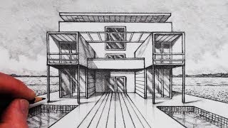 How to Draw Buildings in 1Point Perspective Cube House [upl. by Ashjian]