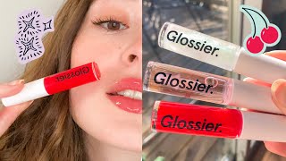 NEW SHADES of Glossier Lip Gloss REVIEW  SWATCHES 🍒 [upl. by Yrruc]