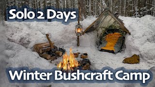 SOLO Two Days WINTER BUSHCRAFT Camp  Shelter in Snowfall  Lavvu Poncho  Spoon Carving [upl. by Bald]