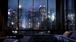 A Luxury NYC Apartment With An Amazing View Of Manhattan  Wind amp Rain Sounds For Sleeping  4K [upl. by Jaylene540]