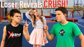 CRUSH REVEAL Back flip battle Loser Reveals Crush [upl. by Ahsikal]