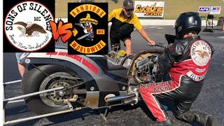 SONS OF SILENCE VS BANDIDOS MC IN NITRO HARLEY PRO FUEL DRAG BIKE RACE FULL MAN CUP EVENT [upl. by Kathlene]