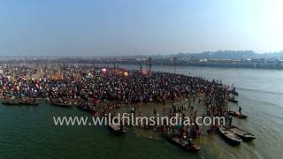 Triveni Sangam  the confluence of Ganga Yamuna and Saraswati Aerial view [upl. by Anneirb358]