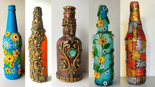 5 DIY Bottle Art  Bottle Decoration Ideas [upl. by Ueihtam539]