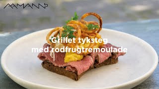 Grillet tyksteg med stegte løg og rodfrugtremoulade [upl. by Glori96]