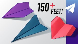 How to Fold 3 NEW Paper Airplanes 1 Dart Flies 150 feet 1 Glider and 1 Hybrid [upl. by Okiruy]