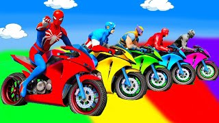 الأبطال الخارقين على القضبان دوامة قمع جسر 🚴‍♂️ SPIDER MANon Motorcycle in Spiral Bridge Stunt Rid [upl. by Palla]