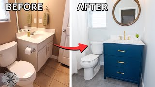 Easy Small Bathroom Remodel  DIY Makeover [upl. by Einyaj]