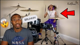 10 Year Old Female Drummer Nandi Bushell Challenges Dave Grohl to a Drum Battle 😬 [upl. by Lennahs]