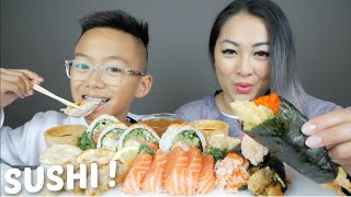 SUSHI House Roll Salmon Sashimi amp Sushi Cones Mukbang  NE Lets Eat [upl. by Aivilo]