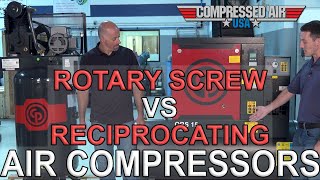 Rotary Screw VS Reciprocating Air Compressors  CompressedAirUSAcom [upl. by Ytsirhc]