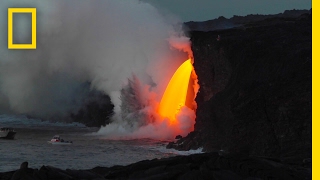 Spectacular Lava quotWaterfallquot Pours Into the Ocean  National Geographic [upl. by Yahsat]