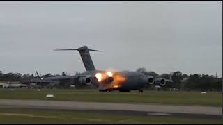 USAF C17 Engine backfire [upl. by Aicilyt365]