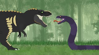 Dinosaurs Cartoons Battles  Tyrannosaurus rex vs Titanoboa  DinoMania [upl. by Oicnerual]