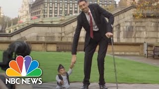 Worlds Tallest Man Meets Worlds Shortest Man  NBC News [upl. by Akerdnuhs]