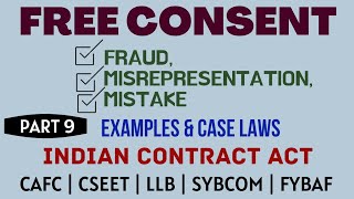 Fraud  Misrepresentation  Mistake  Free Consent  Indian Contract Act  Caselaws  Example [upl. by Anauqes]