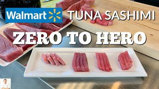 Eating Raw Tuna Even From Walmart  How To Cut Fresh Tuna For Sashimi [upl. by Kcirddot650]