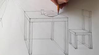 JAK NARYSOWAĆ STÓŁ I KRZESŁO W PERSPEKTYWIE  HOW TO DRAW A TABLE AND CHAIR IN PERSPECTIVE [upl. by Fax586]