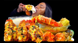 GIANT KING CRAB LEGS SEAFOOD BOIL MUKBANG  ALFREDO CHEESE SAUCE  GIANT LOBSTER TAILS MUKBANG [upl. by Narcho]