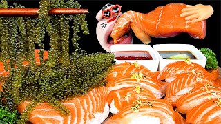 ASMR MUKBANG  Giant Salmon Sashimi amp Salmon Sushi amp Sea Grapes EATING SHOW [upl. by Yenitirb]