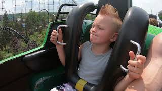 Coltons First Roller Coaster 5yr old Rides the biggest coasters in the park [upl. by Naujuj]