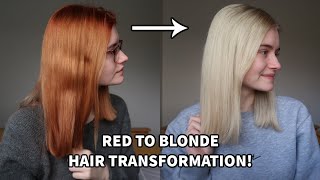 RED TO BLONDE HAIR TRANSFORMATION  Colour B4  lightening process [upl. by Annalee]