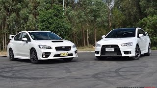 2016 Subaru WRX STI vs Mitsubishi Lancer Evolution X 0100kmh engine sound [upl. by Ardua]