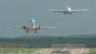 AIRBUS A380 LANDING with an EMBRAER DEPARTING ahead  TRAFFIC JAM on the taxiway 4K [upl. by Eanod591]