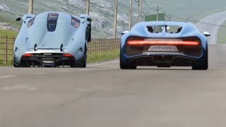 Bugatti Chiron vs Koenigsegg Regera at Highlands [upl. by Selinda]