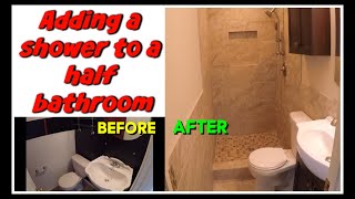 Adding a Shower to a Half Bathroom Remodel DIY [upl. by Adaliah]