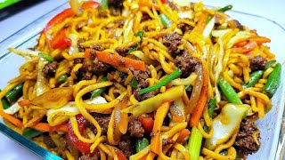 GUYANESE MINCED BEEFGROUND BEEF CHOWMEIN recipe [upl. by Foskett541]