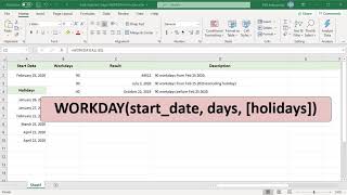 How to add or subtract working days to a date using WORKDAY function in Excel  Office 365 [upl. by Enoed]