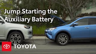 Toyota HowTo RAV4 Hybrid Auxiliary Battery Location and Jump Starting  Toyota [upl. by Sirtemed]