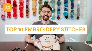 Embroidery for beginners  TOP 10 stitches [upl. by Enobe]