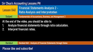 FABM2 Lesson 040  Financial Statements Analysis Ratio Analysis and Interpretation [upl. by Artined]