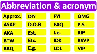 20 COMMON ABBREVIATIONS amp ACRONYMS  Learn with examples  English vocabulary [upl. by Dreyer]