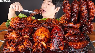 ASMR MUKBANG  BLACK BEAN SEAFOOD BOIL 🐙 OCTOPUS SQUID MUSHROOM COOKING EATING SOUNDS 짜장 해물찜 먹방 [upl. by Amias]