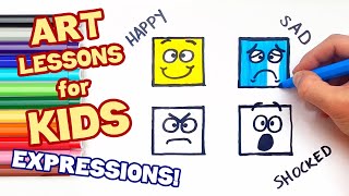 LEARN TO DRAW EXPRESSIONS  ART LESSONS FOR KIDS HAPPY FACE SAD FACE ANGRY FACE SHOCKED FACE [upl. by Durkee]