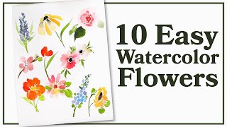 Easiest Way to Paint TEN Flowers with Watercolor [upl. by Ikkim]