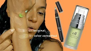 Testing Elf Green Color Correcting Pen amp Studio Face Primer to Fix Orange Foundation [upl. by Avril398]