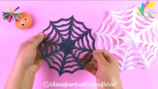 👻Como fazer teia de aranha de papel  Decoração Halloween  Paper spiderweb [upl. by Elac]