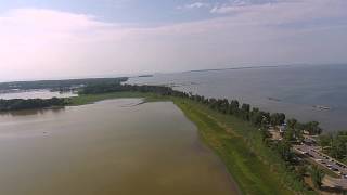 Aerial View of Lake Erie at East Harbor State Park  Lakeside Marblehead Ohio [upl. by Harbot]