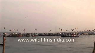 Triveni Sangam the confluence of Ganga Yamuna and Saraswati rivers in Allahabad [upl. by Nirot202]