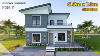 House Design 2 Storey  850m x 10m 85 sqm  4 Bedrooms [upl. by Maitland]