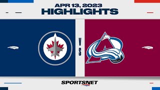 NHL Highlights  Jets vs Avalanche  April 13 2023 [upl. by Ynnavoj]