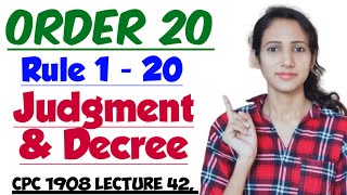 ORDER 20 OF CPC  Rule 1 to 20  Judgment and Decree in CPC  CPC 1908 LECTURE 42 [upl. by Leizo]