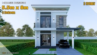 Small House Design  Simple House  55m x 8m 2 Storey  2 Bedroom [upl. by Groark]